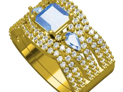 Antique Art Deco Style Bridal Ring Set 3D print model