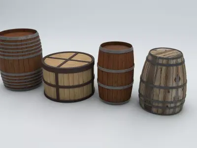 Barrel Collection set of wooden barrels 3D model