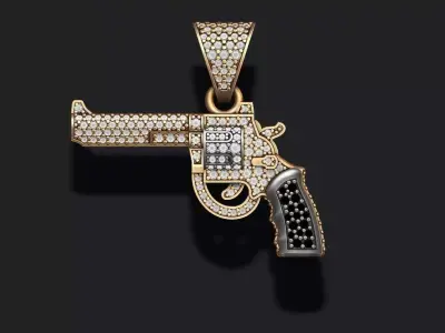 Gun revolver pendant with gemstones 3D print model