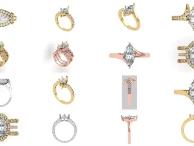 Marquise Ring Collaction 3D Model Pack