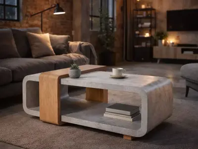 Industrial Coffee Table - Concrete and Oak Low-poly 3D model
