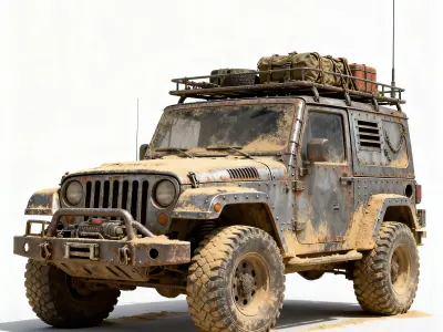 Damaged Post Apocalyptic Off Road Jeep 3D Model V04 Low-poly 3D model
