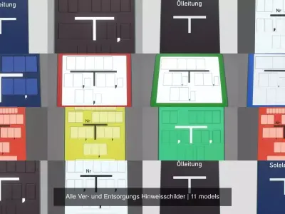 Alle Ver- und Entsorgungs Hinweisschilder 3D Model Pack