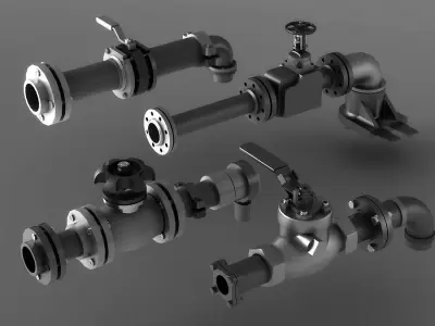 pipe pipes industrial low poly pipeline valve game  3D model