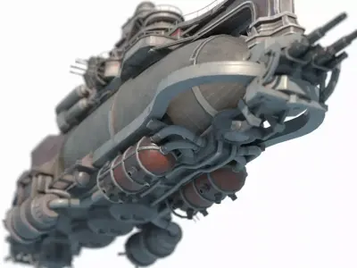 Steam powered fantasy style destroyer 3D model