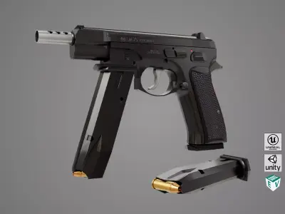 Pistol 09 Black Generic All PBR UE Textures Included Low-poly 3D model