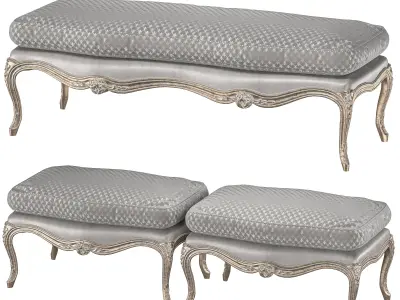 antique louis bench and pouf art 245 3D model