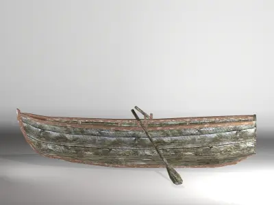 Lowpoly rowboat old wooden boat Low-poly 3D model
