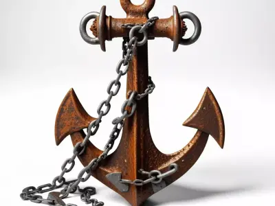 Rusted Ship Anchor with Broken Chain 3D model