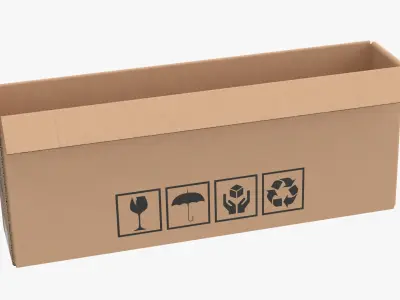 Cardboard Box 50x10x20 Open 3D model