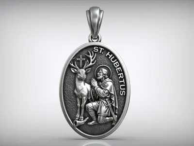 Saint Hubert Medal Pendant Christian Hunting Patron Medallion 3D print model