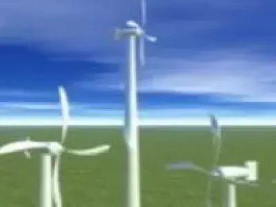 windmills three wind turbines on field Free 3D model