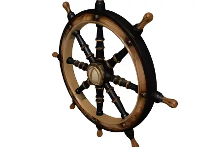 Weathered Wooden Ships Wheel 3D model