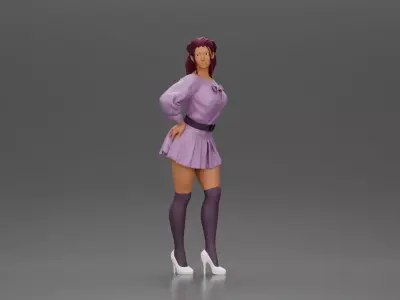 Stylishly Standing with One Hand on Hip and Playful Look 3D print model