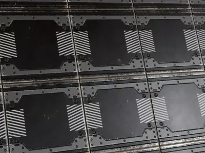 Black Modular Sci-Fi Warning Panel PBR Seamless Texture