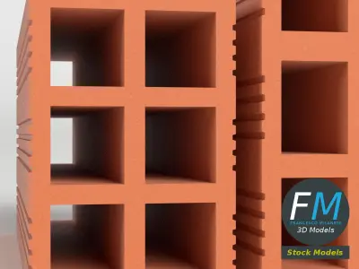 Bricks brick block with two rows of 3D model