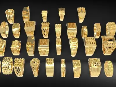 Lot of Various 100 Mens Rings Collection Bulk  3D print model