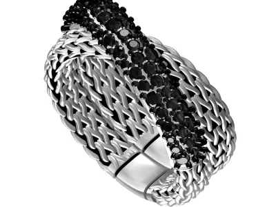 Antique Overlapping Chain Black Diamond Ring for Women 3D print model