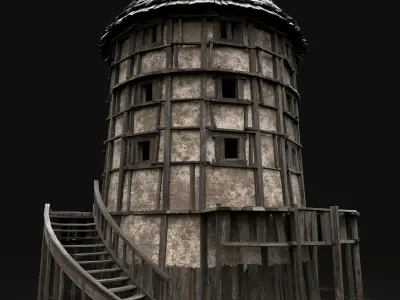 ENTERABLE AAA NEXT GEN MEDIEVAL CITY TOWN ROUND WATCHTOWER Low-poly 3D model