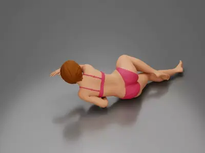 Woman in pink lingerie lying sideways resting arm with soft gaze 3D print model