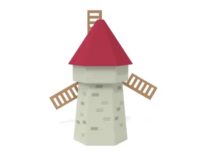 Low Poly Cartoon Windmill Low-poly 3D model