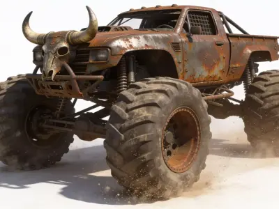 Rusted Iron Bull Monster Truck Low-poly 3D model