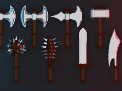 Weapon group of different axes Low-poly 3D model