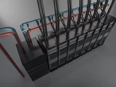 AI Server Rack with Liquid Cooling System Single Row Deployment 3D model