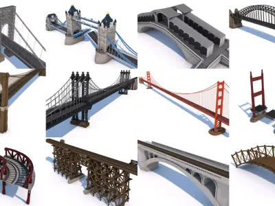 12 Famous Bridge Collection - Game Ready Low Poly  Low-poly 3D model