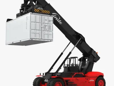 Linde Reach Staker with 20ft ISO Container Rigged 3D model