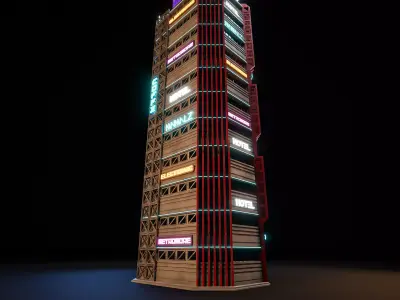 SCIFI CYBERPUNK FUTURISTIC NEON SKYSCRAPER 02 Low-poly 3D model