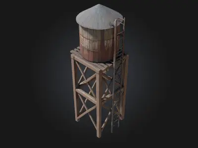 Rustic Water Tower  A Weathered Icon of the Countryside 3D model