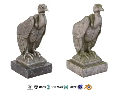 Vulture stone statues Low-poly 3D model