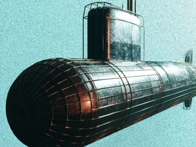Submarine futuristic spaceship floating in air Low-poly 3D model