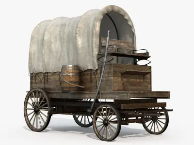  Wooden Covered Wagon-8K PBR 