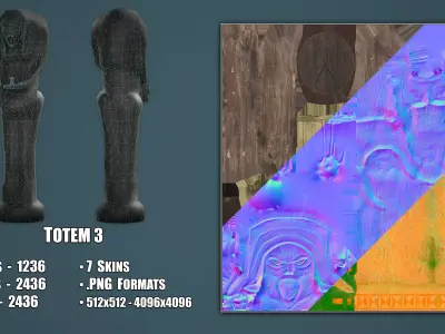 Wooden Totem 3 Low-poly 3D model