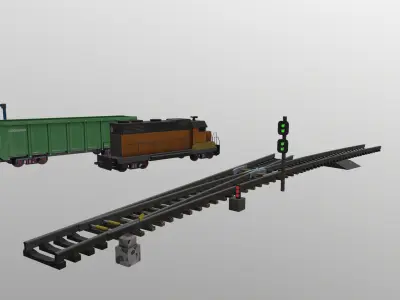 Wagons and Rails Low-poly 3D model