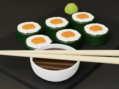 Stylized Cartoon Sushi Low-poly 3D model