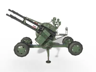 ZPU-4 Anti-aircraft quadruple guns Low-poly 3D model