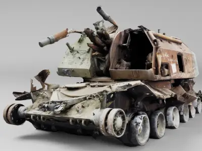 Destroyed 2S19 Msta 152 mm self-propelled howitzer 3D model purchase