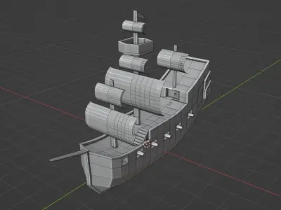 no texture 3D pirate ship model Low-poly 3D model
