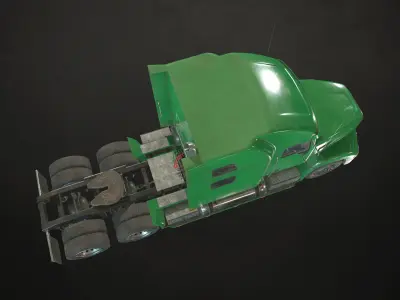 Semi Truck Tractor - Green Low-poly 3D model