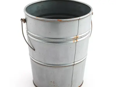 Rustic Galvanized Metal Bucket Low-poly 3D model