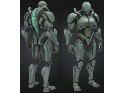 Futuristic Bio Mech Robot Low-poly 3D model