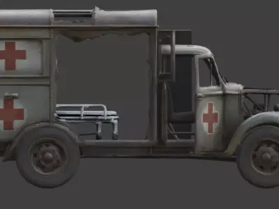 WWI Military Ambulance Wreckage 3d Low-poly 3D model