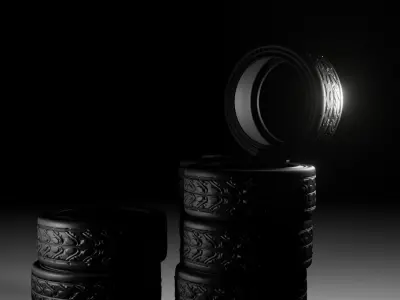 Tire pack and rim 3D Low-poly 3D model