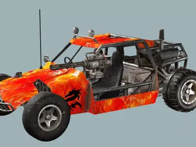 Post-Apocalypse Buggy Car D With Gunholder 3D Model Low-poly 3D model