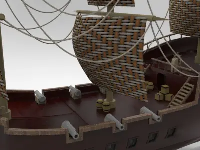 Free Game ready old Watercraft Sailing boat Low-poly 3D model Low-poly 3D model