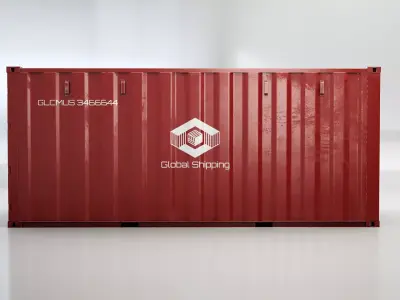 Intermodal Shipping Container 20-foot-long - Red Low-poly 3D model