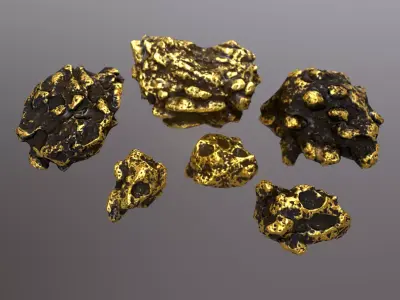 Gold Nuggets - PBR Game Ready Low-poly 3D models Low-poly 3D model